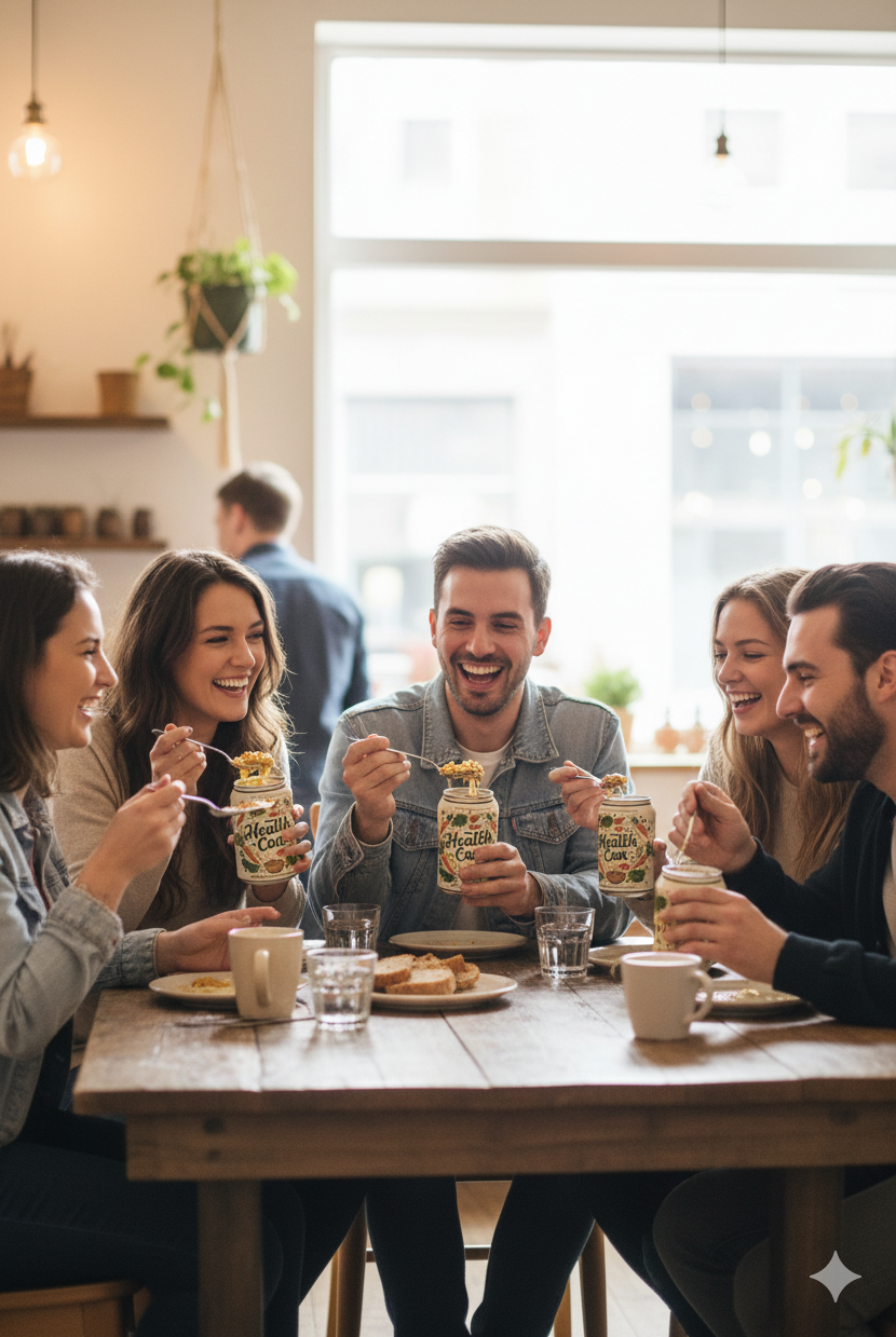 Friends enjoying Health Can meals together